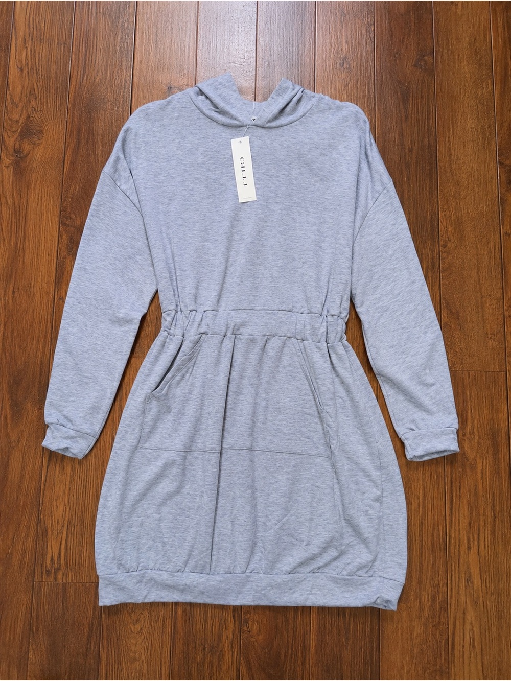 Gilli Light Gray Long-Sleeve Hoodie Dress Sz L NWT